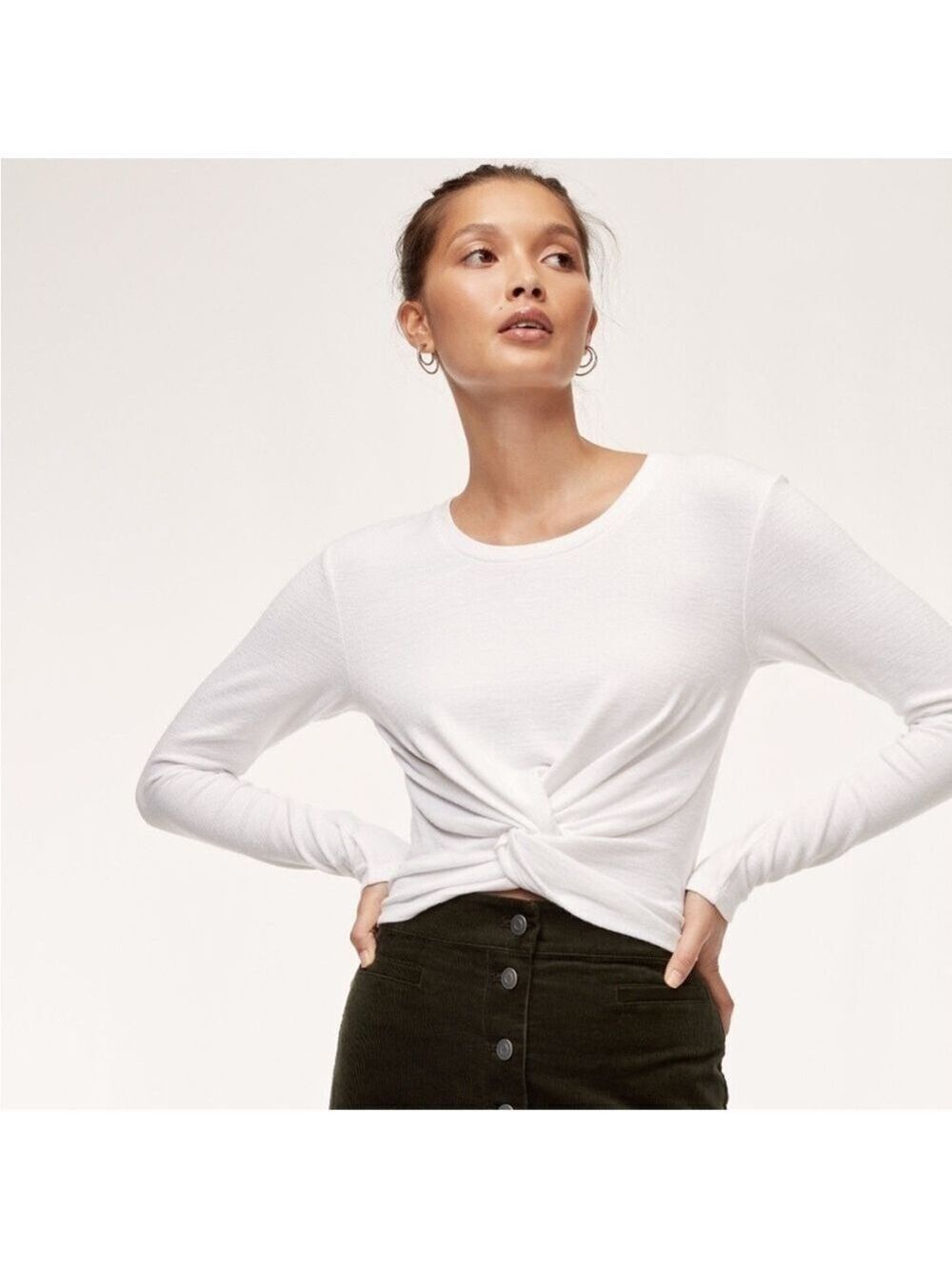 Aritzia Wilfred Ortiz Front Twist Knot Crew Neck Long sleeve White Shirt Small